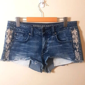 American Eagle Shortie stretch denim lace embellishmented raw  hem shorts…